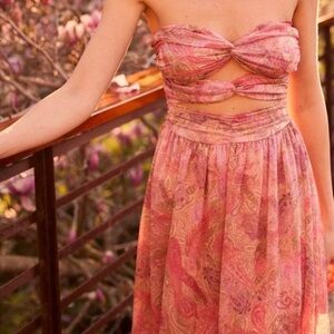 Misa Los Angeles Strapless Pink Paisley Dress